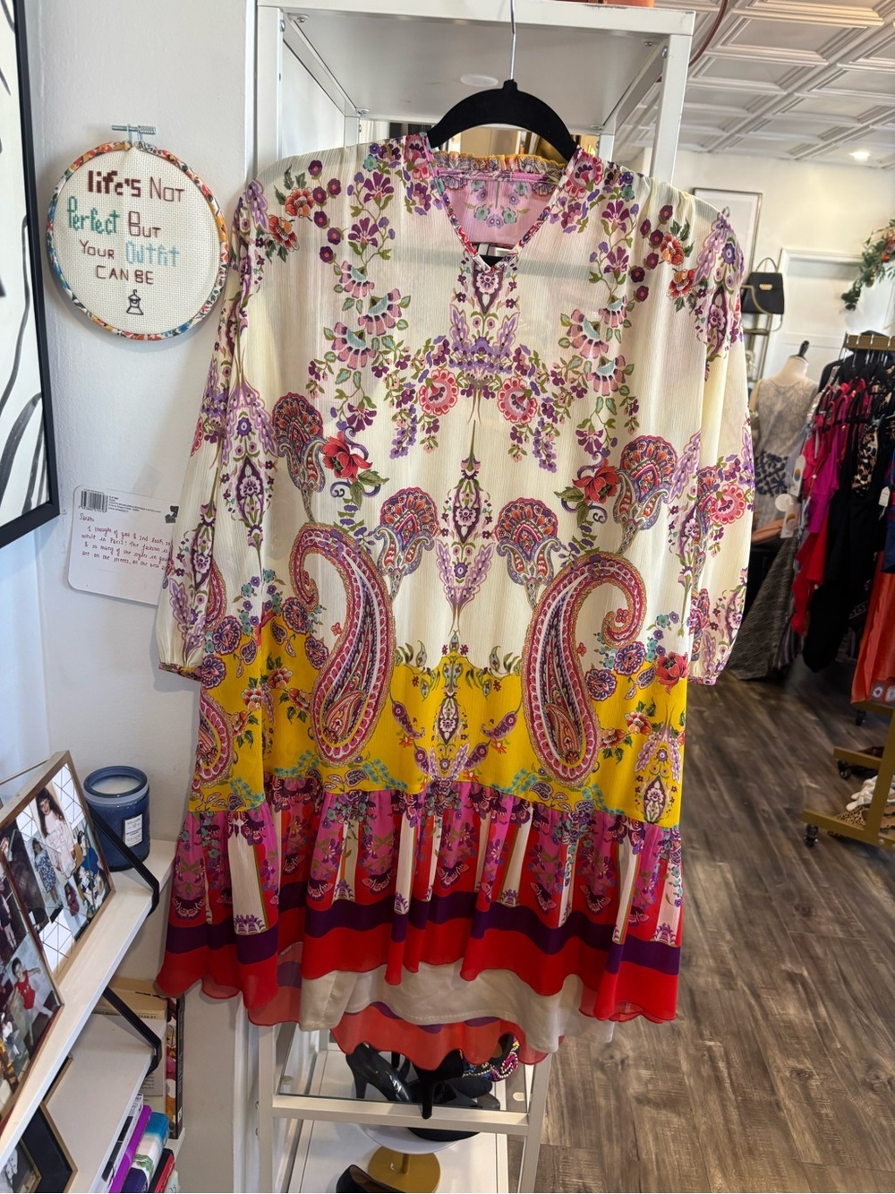 Indies Bohemian Paisley Tiered Midi Dress - Cream & Pink